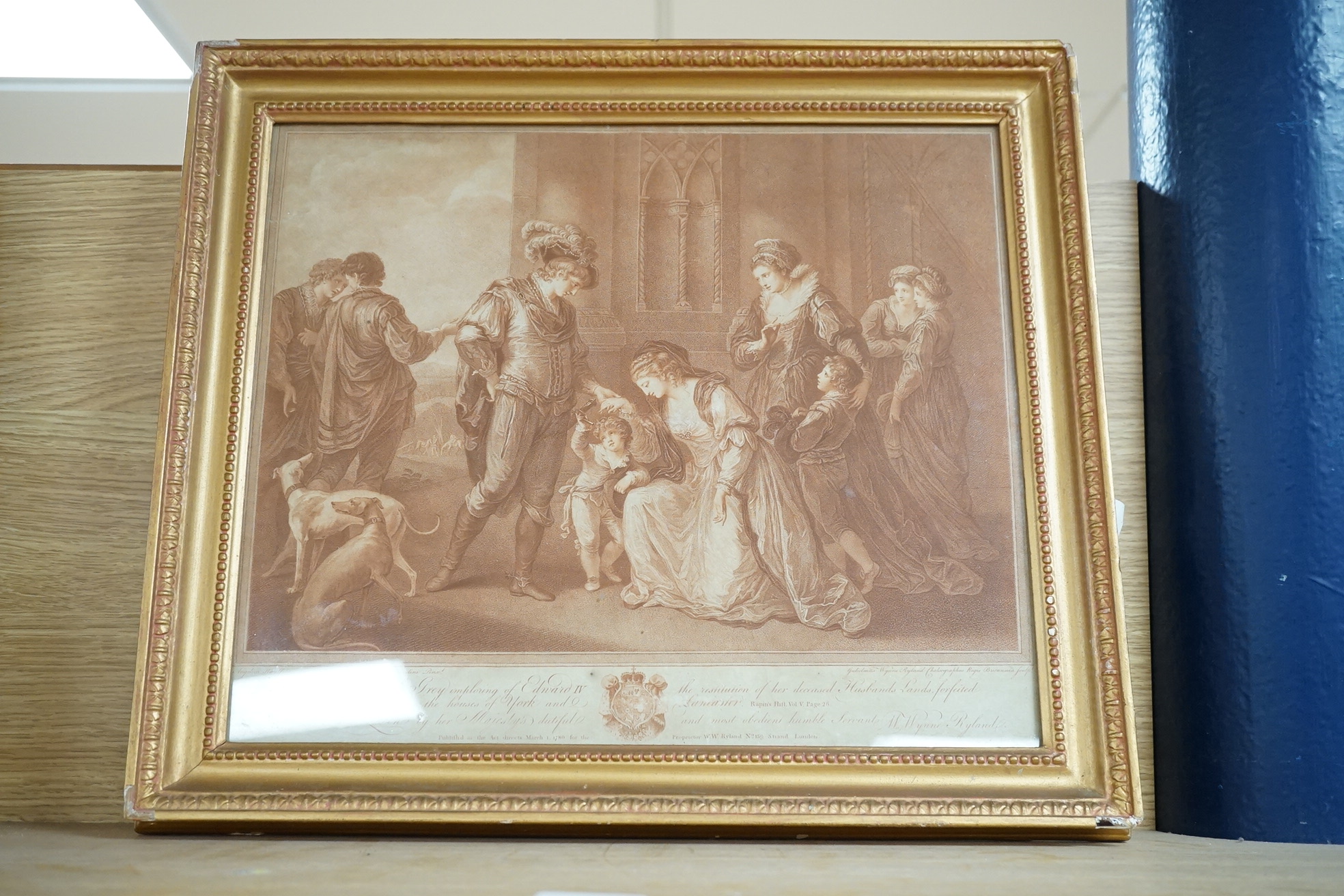After Angelica Kauffman RA (1741-1807), sanguine engraving, 'Lady Elizabeth Grey imploring Edward VI', published March 1st 1780 together with an engraving on silk, 'Madame Catalani' published January 10th 1807 by William